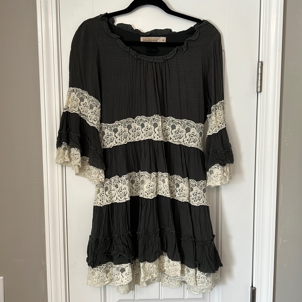 Medium Dark Olive Boutique Tunic/Dress With 3/4 Sleeves